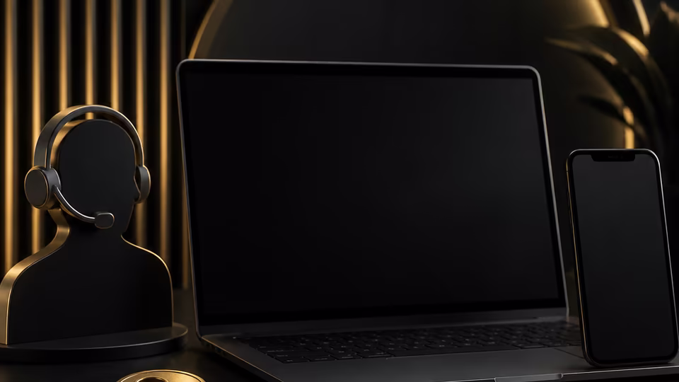 Account recovery and support scene with blank device screen and gold key