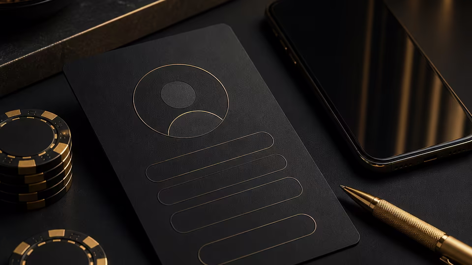 Black Label Casino registration preparation scene with blank profile cards and phone